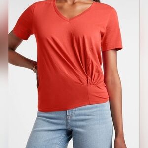 Express Skimming Twist Front V-Neck Tee T-Shirt Large Color Coral